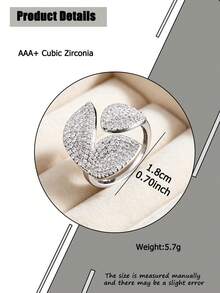 1pc Casual Leaf Ladies' Openable Rings Elegant Cubic Zirconia Exquisite Decoration Ring For Women Birthday Anniversary Banquet, Prom, Party Copper Jewelry Gift - Silver - View 3