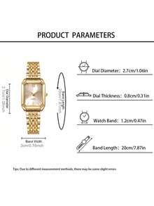 4 pièces Ensemble de montres à quartz pour femmes, cadran carré multifonctionnel, convient pour assortir aux bracelets, colliers, boucles d'oreilles, bagues et autres bijoux, idéal pour le port quotidien, les événements formels, les vacances. Meilleur ensemble cadeau pour les femmes - Doré - Voir 5