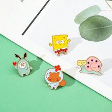 SpongeBob SquarePants SquarePants 1/4 件 抽象卡通胸針 可愛松鼠沙地蝸牛 琺瑯針 金屬徽章 珠寶 背包衣物配件 禮物 - 彩色 - 查看 9