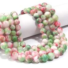 1pc 4/6/8/10/12mm Natural Rose Pink Green Agate Round Loose Beads, Smooth Material, Suitable For Handmade DIY Bracelet Necklace Earring Making Decoration Materials, Holiday Gift For Men And Women, Elegant Women's Gift, Handmade Accessory Spacer Beads, Craft Enthusiasts - Rose Red Green - View 4