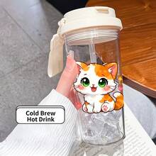1pc/5pcs 500ml Plastic Coffee Travel Mug, Cute Orange & White Kitten Print. Suitable For Iced Coffee, Tea And Cold Drinks. A Sweet And Cheerful Gift For Cat Lovers, Perfect For Home, Office Or Outdoor Daily Use. - Multicolored Kitten - View 15