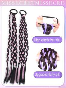 2 Pieces Set Of Y2K Style Synthetic Multi-Strand Rainbow Long Braid Hair Extensions With Elastic Rubber Bands For Ponytails - Multicolor - View 3