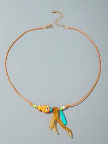 imoli 1 pieza/Serie Oceánica Y2K Estilo Vacacional Collar de Una Sola Capa con Peces y Coral de Manchas Coloridas, Cadena de Cuerda Ajustable de Verano para Mujeres, Adecuado para Fiestas en la Playa, Reuniones con Amigos, Regalo de Joyería - Multicolor - Ver 5