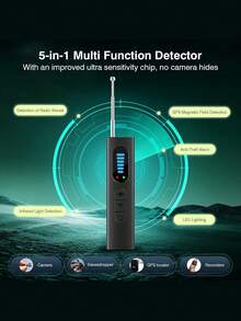 Hidden Camera Detector And GPS Locator – Portable Wireless RF Signal Scanner With 5 Detection Modes For Privacy In Travel, Car, Office, Hotel And Bathroom - Black - View 5