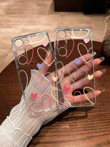 Precise Hole Transparent Heart Painted Anti-Drop Soft Phone Case, Painted Protective Cover Compatible With IPhone/Galaxy/ Series - Multicolor - View 2