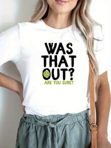 Women's Premium Letter Print Casual Spring/Summer T-Shirt, Round Neck, Short Sleeve, Sporty, - White - View 1