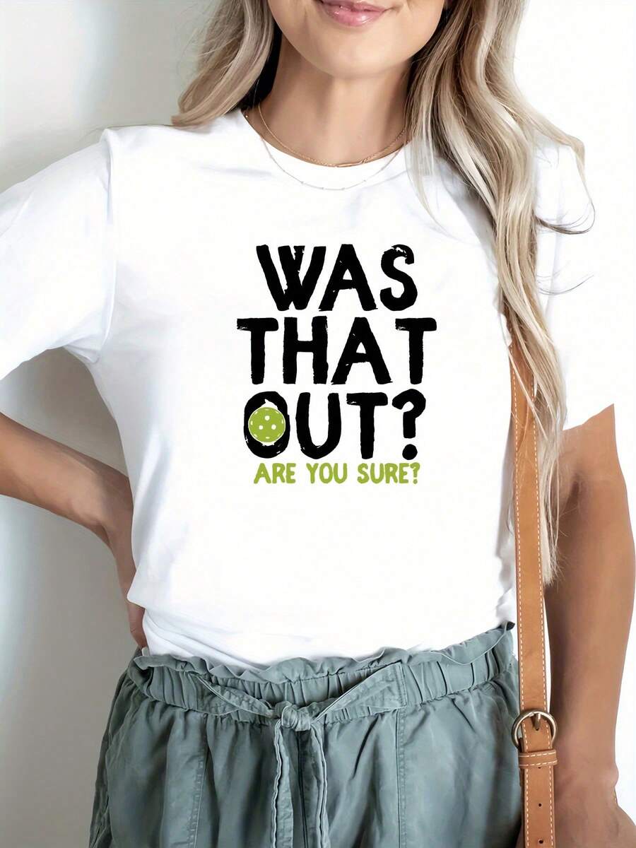 Women's Premium Letter Print Casual Spring/Summer T-Shirt, Round Neck, Short Sleeve, Sporty, - White - View 1