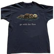"Go With The Flow" Printed T-Shirt Soft Breathable Cotton Casual Loose Top Comfy Summer Tee For Outdoors And Travel - White3 - View 2