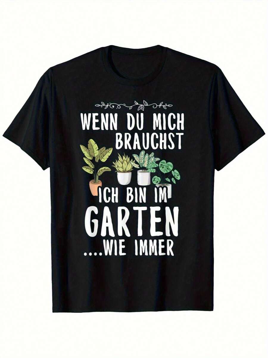 S Garten--Camiseta - Frase divertida en alemán | Estilo vintage, cuello redondo, tela ligeramente elástica, ajuste regular, para hombre, estampado de retrato - Negro - Ver 1