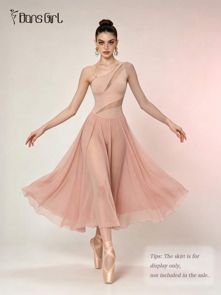 DonsGirl Women's Asymmetric One-Shoulder Ballet Leotard, Sheer Mesh Patchwork High Elasticity Jumpsuit Sports