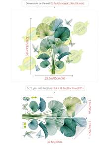 2pcs Plant Leaf Background Wall Landscape Painting, Pastoral Floral Wall Decor Sticker, Floral Decoration, Removable Waterproof PVC Wall Decal - 69389-weiyudu - View 3