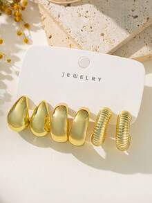 Cross-Border Hot-Selling Multi-Style Gold Earring Set, CCB Material, Versatile Style, Direct Supply - Gold - View 3