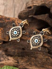 Cring Coco Boho Blue Evil Eye Turtle Charm Drop Earrings, Alloy Enamel Golden Plated Dangle Earrings, Good Luck Jewelry Gift, Suitable For Daily Wear, Gatherings, Parties, And Vacations. - Sea Turtle - View 9