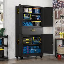 Metal Garage Storage Cabinets With Wheels And Drawers, Steel Filing Cabinets For Home Offices, 71 Inch High Tool Cabinets, Metal Cabinets With 4 Locked Doors And 3 Adjustable Shelves - B - View 3