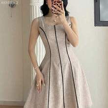 Soqi Women's Clothing Vestido de tirantes casual de cuello cuadrado para mujer - Caqui - Ver 9