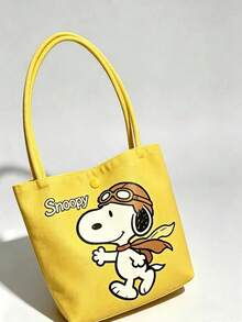 1件 Snoopy 印花黃色帆布托特包，大容量，適合旅行、購物和日常使用，生日、情人節、開學和畢業的完美禮物 - 查看 3