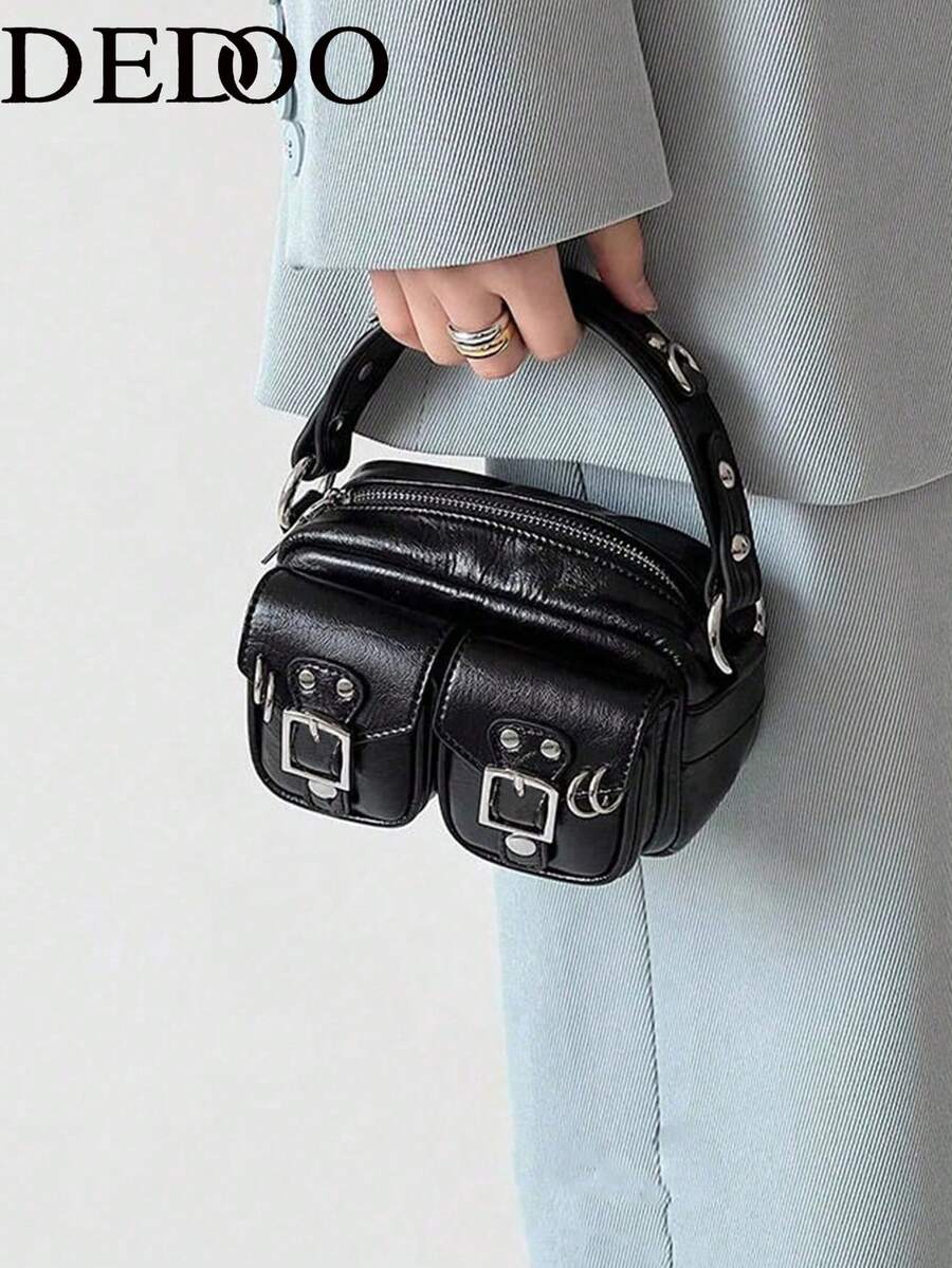 Dedoo 2026 New Vintage Sweet Cool Style Women's Underarm Bag, High-End Y2K Punk Heavy Rivet Motorcycle Bag, Commuter Multi-Functional Shoulder Handbag, Multi-Pocket Design, Suitable For Halloween (Masquerade), Girlfriend Gift - Black - View 1