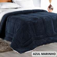 Queen Size Comforter/Duvet, Double-Sided Sherpa Blanket - Navy Blue - View 2