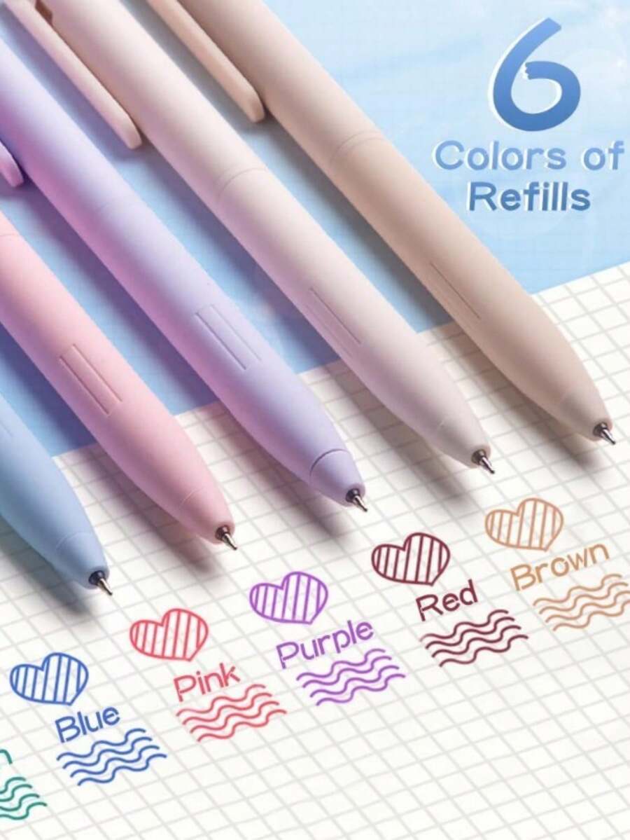 6 Pulpen Gel Warna Lembut, Ujung Halus 0,5mm, Dapat Ditarik - Cepat Kering, Anti Luntur, Pulpen Tinta Gel Berwarna Indah, Cocok untuk Mencatat - MultiWarna - View 1