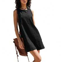 2026 Summer New Women's Cotton Linen Vest Dress, Backless Solid Color Mini Dress, Multiple Colors - Light Blue - View 5