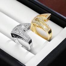 1pc Women's Fashionable Hollow Geometric Zirconia Ring Design - Multicolor - View 2