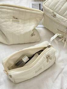 Embroidered Multifunctional Makeup Bag Large Cosmetic Organizer Storage Handbag For Women - Apricot - View 5