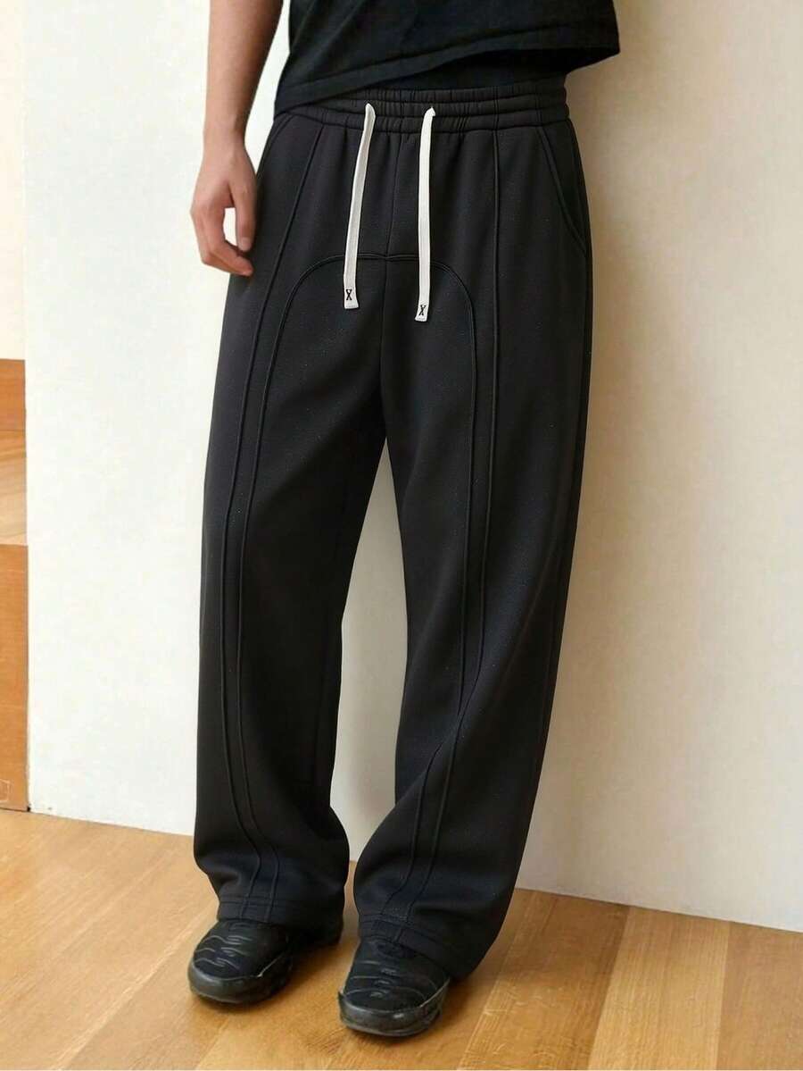 Men's Loose Casual Solid Color Straight Leg Pants, Versatile Casual Straight Leg Pants - Black - View 1