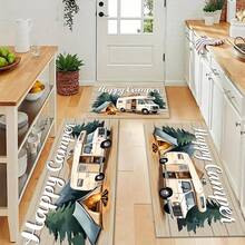 1 pieza Alfombra de cocina con estampado de camping RV pintado a mano, alfombra antideslizante para el piso, alfombra decorativa para fiestas festivas, alfombra, alfombra antideslizante resistente al aceite, alfombra de secado rápido, adecuada para cocina, pasillo, baño, lavandería, decoración del hogar - Multicolor - Ver 5