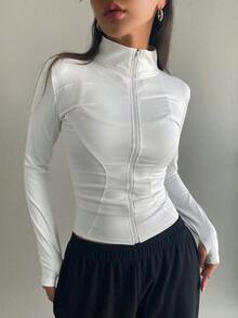BEMMY Women's Simple Fit Zipper Jacket, Soft And Breathable Short Jacket, Suitable For Daily Wear And Exercise - White - View 8