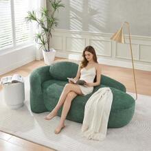 Minimalist Teddy Fleece Sofa With Rounded Design, Softly Padded Couch With Cushions, Versatile For Living Room, Bedroom And Studio. - 綠色 - 查看 8