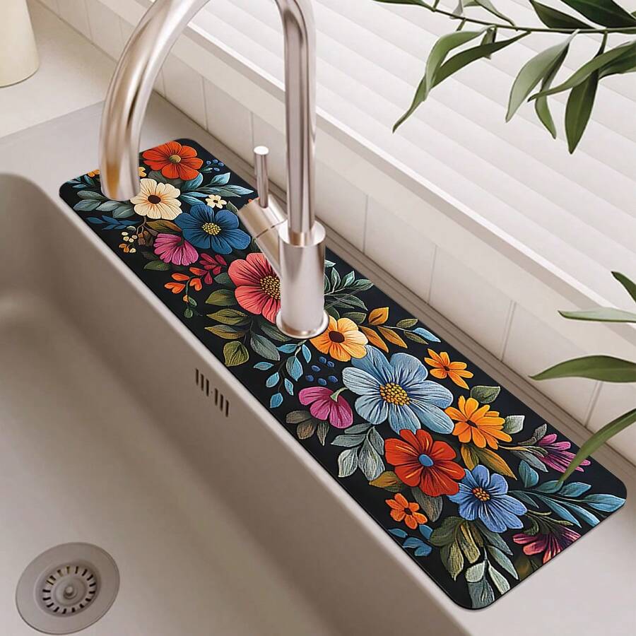 1 pieza Protector de salpicaduras de grifo de goma con diseño floral, almohadilla protectora para grifo de baño, protector contra el barro, alfombrilla antideslizante y a prueba de humedad para grifo, accesorio para encimera de cocina. Protege tu encimera de cocina.