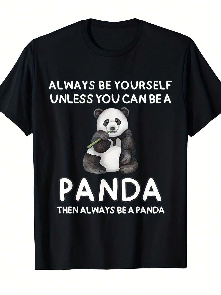 A menos que puedas convertirte en un panda, nunca te conviertas en otra persona.| Camiseta Linda y Divertida para Hombre, Casual de Manga Corta| Cuello redondo cómodo, corte regular, tela ligeramente elástica.| Camisetas con diseños divertidos adecuadas para uso diario y deportivo. - Negro - Ver 1