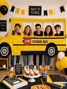Large School Bus Photo Backdrop - Back To School Yellow School Bus Selfie Frame Banner, Back To School Party Decor, Student Teacher Classroom Photo Props - School Bus Style Background Cloth - View 7