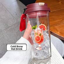 1個/5個 500ml 塑料咖啡外帶杯，清新葡萄柚雞尾酒印花，翻蓋蓋與攜帶繩。適用於冰咖啡、茶和冷飲。明亮的夏季風格禮物，非常適合雞尾酒愛好者、海灘遊客以及在家、辦公室或戶外旅行的日常使用。 - 多色-西柚汁 - 查看 6