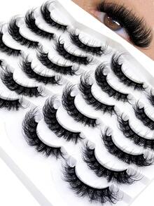 HBZGTLAD 12 Pairs Multi-Style Extra Long Thick Natural Fluffy Cat Eye Wispy False Eyelashes, Black Band Strip Lashes, Thick Volume Extension Look D Curl Cat Eye Natural Appearance Faux Mink 3D Fluffy Russian Strip Lashes, Reusable For Daily Wear And Practice - View 1