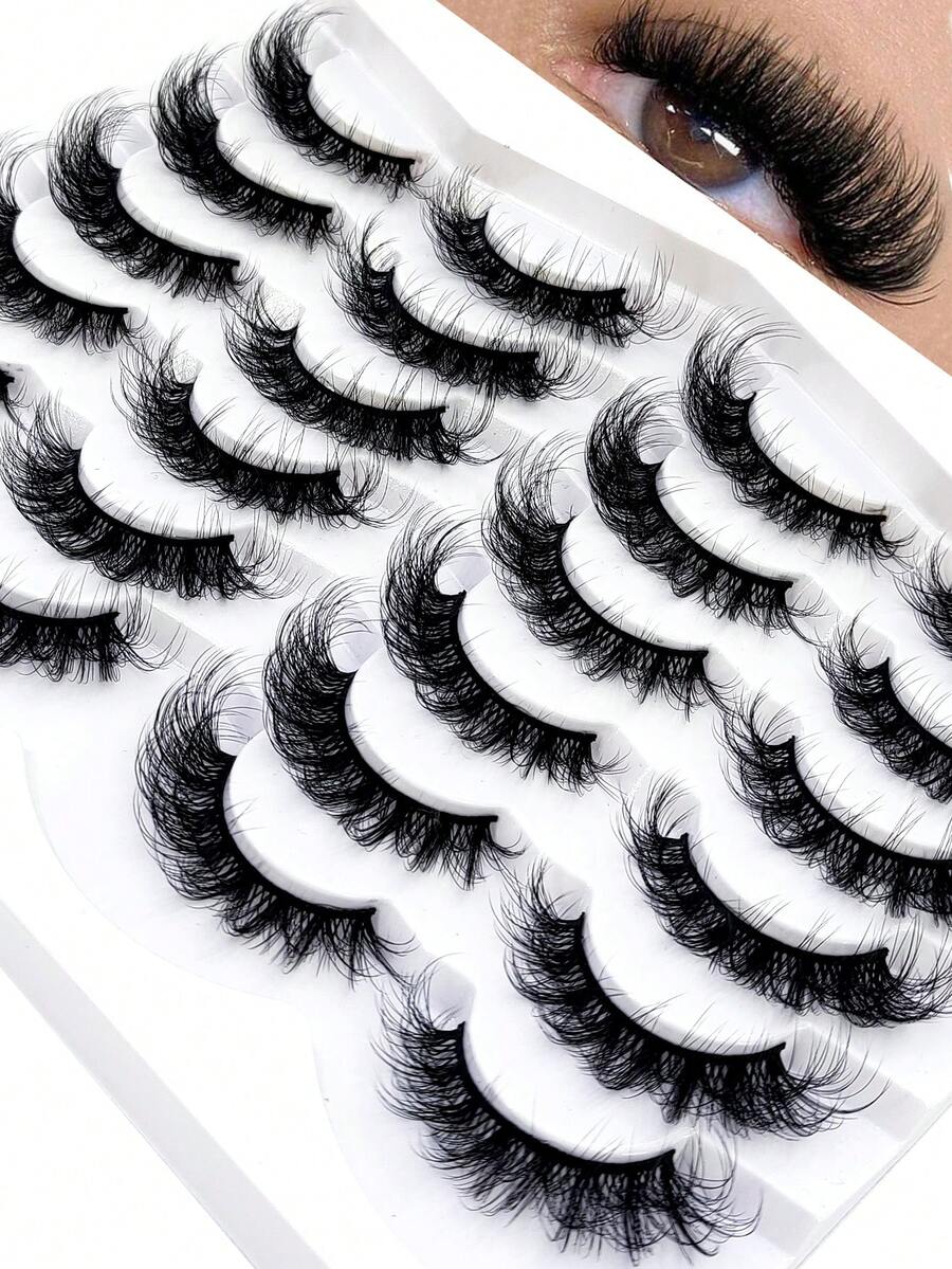 HBZGTLAD 12 Pairs Multi-Style Extra Long Thick Natural Fluffy Cat Eye Wispy False Eyelashes, Black Band Strip Lashes, Thick Volume Extension Look D Curl Cat Eye Natural Appearance Faux Mink 3D Fluffy Russian Strip Lashes, Reusable For Daily Wear And Practice - View 1