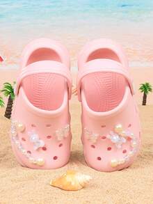 Encantadores Zuecos con Encanto de Mariposa y Estrella de Dibujos Animados, Sandalias Pantuflas Casuales Antideslizantes Transpirables de Fácil Calce con Suela Blanda, Adecuadas para Caminar en Zapatos con Agujeros - Rosa - Ver 5