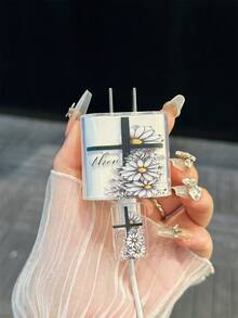 4入款雛菊與十字架造型數據線保護套，適用於 17 Pro Max， 16/15/14充電器保護套，18/20W快充頭線材收納保護套，防損線材包覆套，送男友/女友禮物 - 彩色 - 查看 3