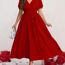 dagjydgfyja  Vestido rojo holgado con estampado floral vintage casual, apropiado para otoño/invierno - Multicolor - Ver 3