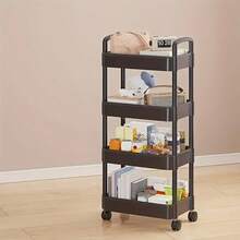White Multi-Tier Office Rolling Cart, Mobile Storage Trolley With Wheels For Desk Organization & Utility Storage - Black - View 4