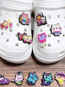 MASSDI 24 Stück PVC Cartoon Dekorationsknöpfe Set, süße Katzen & Charaktere Accessoires, geeignet für Schuh Dekoration, Party Geschenke, Geschenktüten Füllungen und thematische Feiern wie Weihnachten, Halloween, Abschluss, Schulanfang, Valentinstag, Feiertage - Schuhblume - Übersicht 10