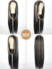 26 Inch Women's Long Straight Synthetic Wig With Highlights, Heat-Resistant Semi-Woven Hair, Smooth And Realistic, Suitable For Daily Wear, Cosplay And Various Occasions, Halloween - Piano Color - View 7