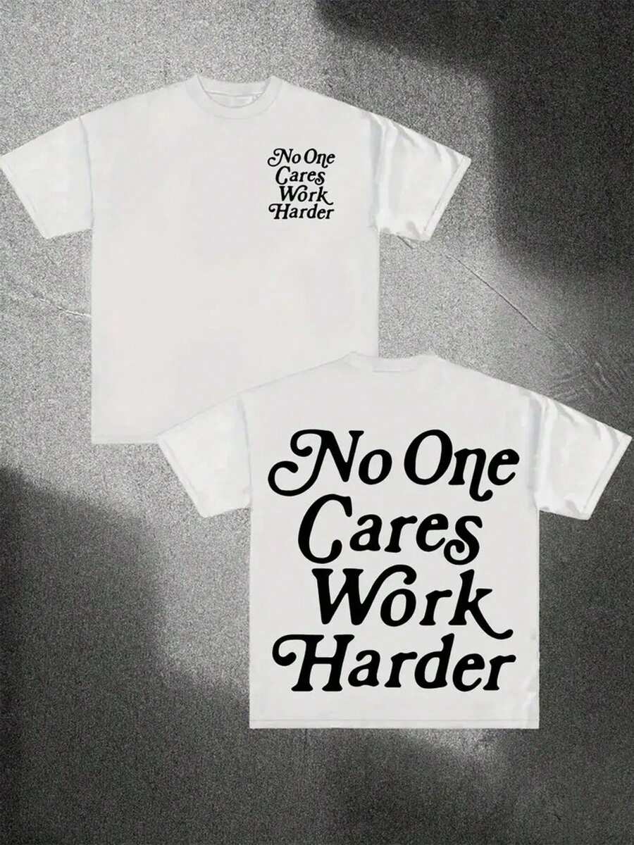 Men's Loose-Fit Short-Sleeve T-Shirt [Front And Back Images] No One Cares, More Effort Is Needed - Inspirational T-Shirt - Minimalist Black - White - View 1