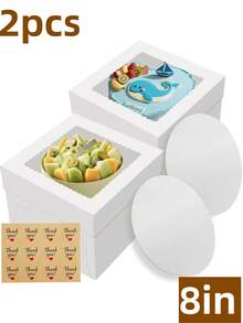 2/5 Packs Cake Boxes, 10x10x8 Inches Tall Cake Box With Cake Boards, White Bakery Boxes With Large Window, Disposable Cakes Transport Containers With Lids, For Cookies, Pies, Wedding, Birthday - View 12