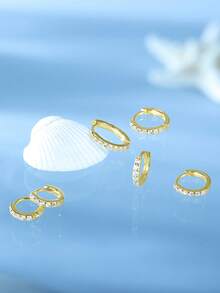 2pcs/Set 925 Sterling Silver Zirconia Nose Rings, 5-9mm Multiple Sizes Hypoallergenic Nose Piercing Septum Rings And Earrings, Classic Women's Jewelry, Suitable For Daily Wear, Date, Beach, Party, Vacation, Holiday Gift - Gold - View 6
