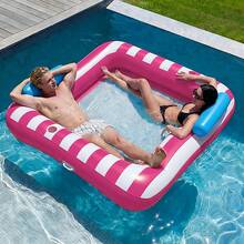 Balsa inflable flotante para piscina exterior, silla lounge flotante rectangular grande para adultos con portavasos, portátil - Flotador reclinable cuadrado a rayas - Ver 7
