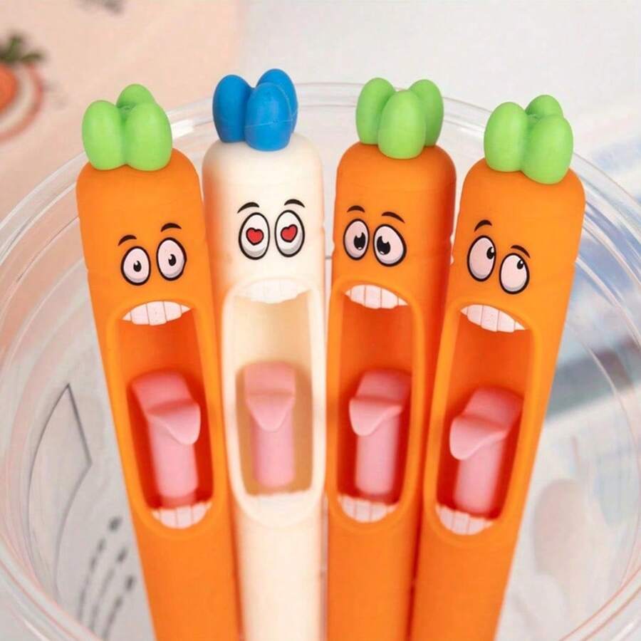 [Back To School]1pc/2pcs/4pcs/8pcs/12pcs Carrot Shaped Gel Pens, Fun Carrot Shaped Retractable Ballpoint Pens With Pop-Out Tongue Design, Writing Stationery - Ordinary Things - Radish Pen - View 1