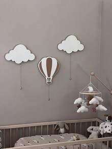 1pc Children's Bedroom Cloud Wall Light, Wooden Cloud Bedroom Battery Powered Hanging Cloud Night Light - White - View 9