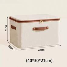 1pc Minimalist Beige Linen Foldable Storage Box With Handle, Portable Clothes Organizer Bin, Suitable For Under Bed Placement, Applicable For Bedroom Closet Organization, Seasonal Clothing Storage And Daily Home Storage Organization - Beige - View 9