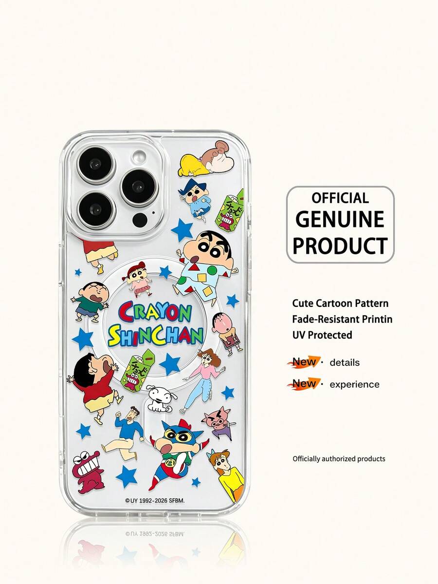Miniso Cute And Quirky Crayon Shin Chan Phone Case With Wireless Charging And Magnetic Attraction Function. This Series Of Phone Cases Is Lightweight, Slip Resistant, And Durable. Suitable For Cartoon And Anime Style Phone Cases, Suitable For Summer IPhone 17 17Air 17pro 17promax 11 12 13 15 16pro 16promax 14Plus 15Plus 16Plus 15pro 16promaxXR Sending Holiday Gifts To Family And Friends - Clear - View 1